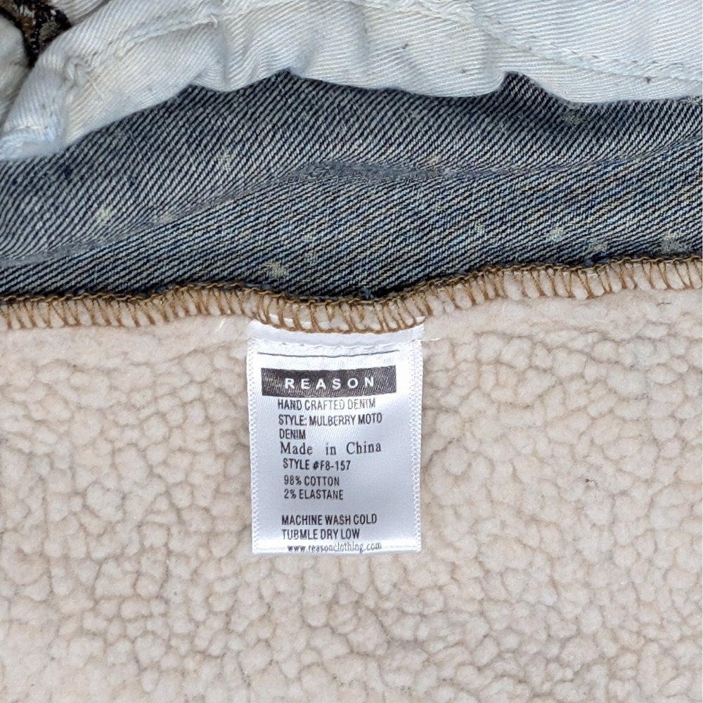Reason Denim Sherpa Trucker Jacket L Death Before Dishonor Embroidery Distressed - Picture 13 of 14